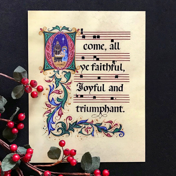 O Come All Ye Faithful Holly Monroe Calligraphy Print