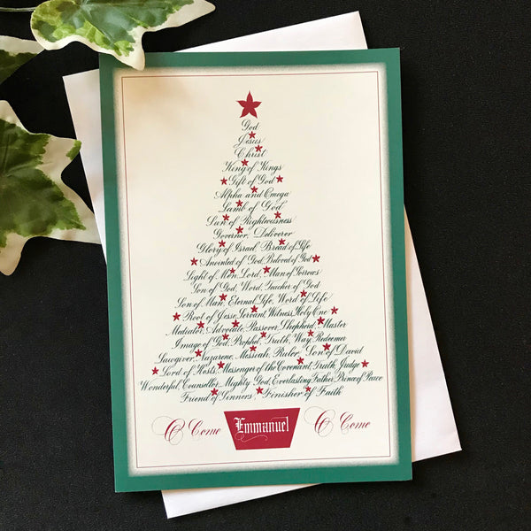 Christmas Tree Names of Jesus card God Jesus Christ King of Kings Clifford Mansley calligraphy