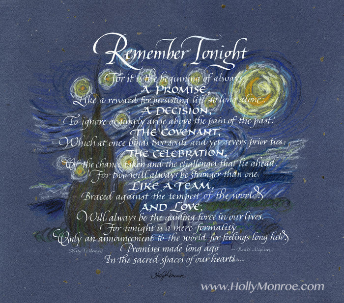 Dante Alighieri Remember Tonight Holly Monroe Calligraphy Print 